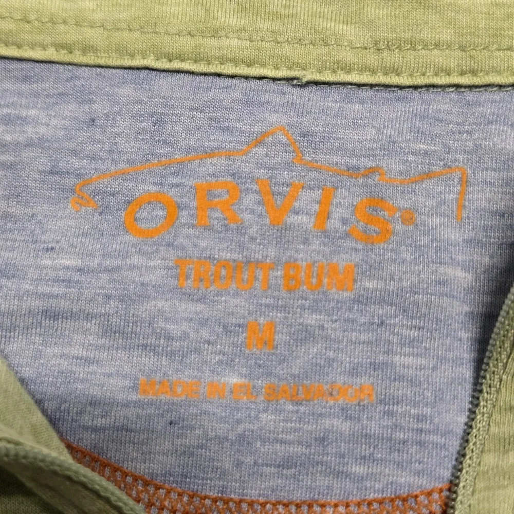 Orvis Trout Bum Mens Medium Green Heather 1/4 Zip Pullover Fish 1R47 Trout Logo